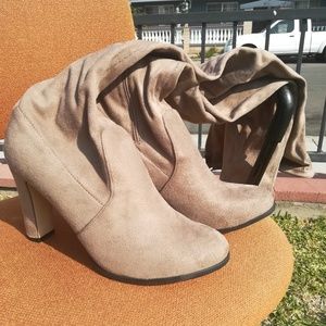 Over The Knee Boots In Grey/cream faux suede